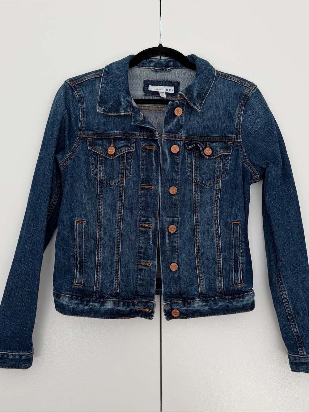 Loft Cotton Dark Wash Denim Jacket - Women's Classic Jean Jacket